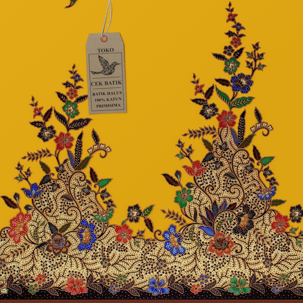 Batik Motif Bunga Warna Kuning biru